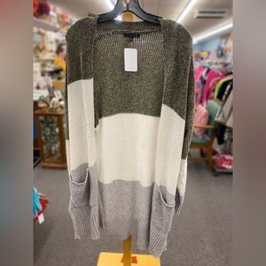 Staccato Ladies Small Green White & Gray Duster Cardigan